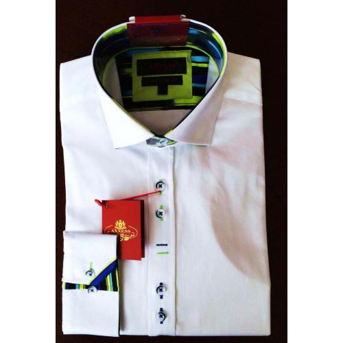 Axxess White / Blue / Green Slim Fit Pure Cotton Dress Shirt AX009